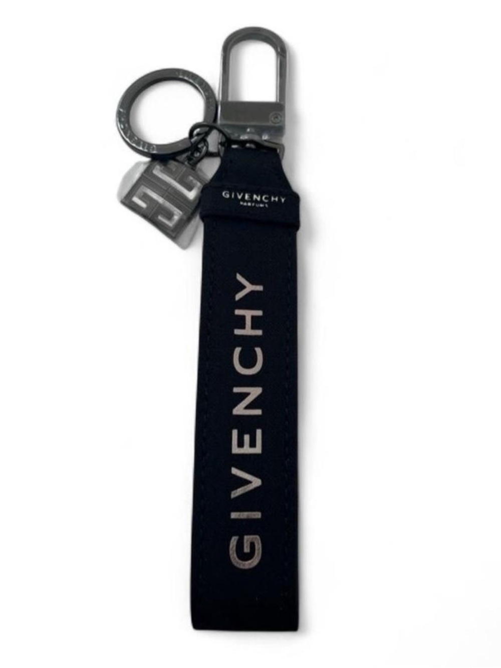 Authentic Givenchy Black and Silver Logo Strap Key Holder keychain